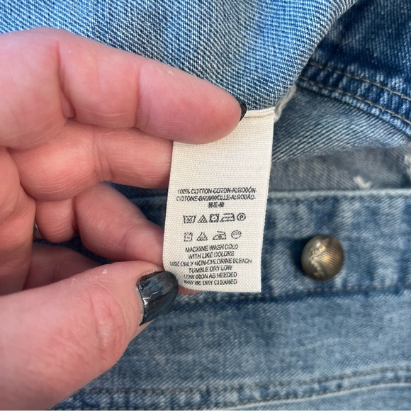 Free People distressed denim gray sleeve and hood jacket size xs - Picture 2 of 9